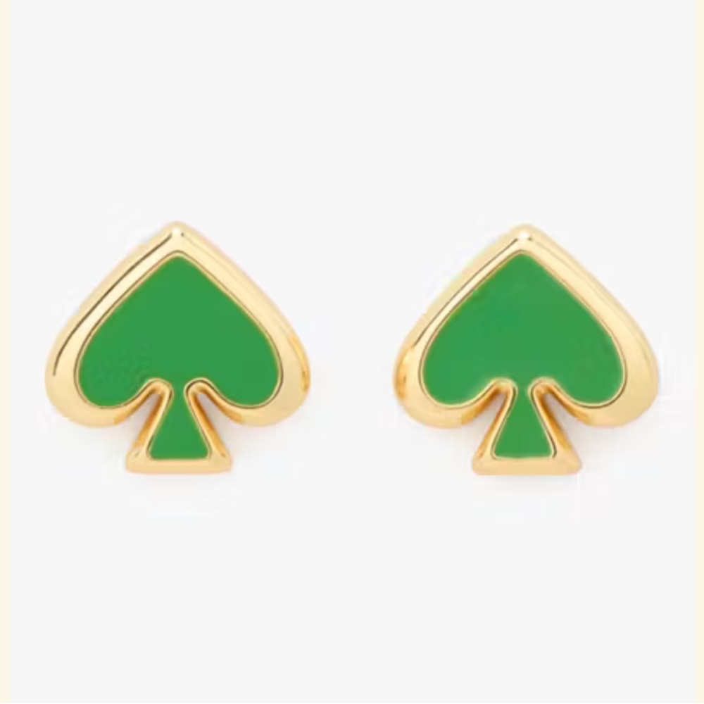 NWT Kate Spade ♠️ EVERYDAY SPADE ENAMEL STUDS IN KS GREEN AND GOLD